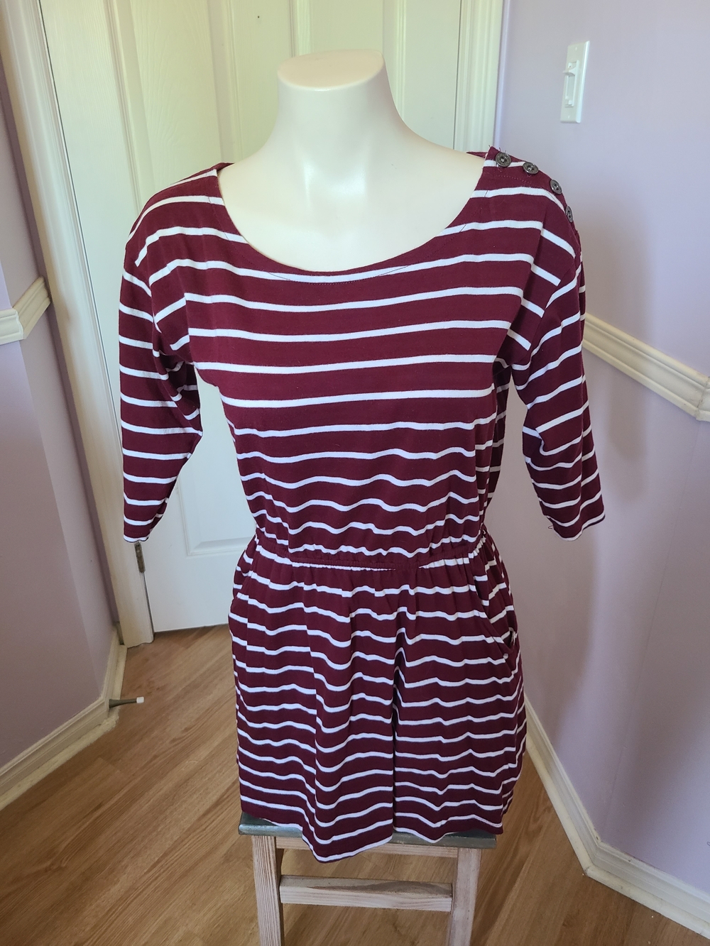 Forever 21 Maroon and White Striped Dress